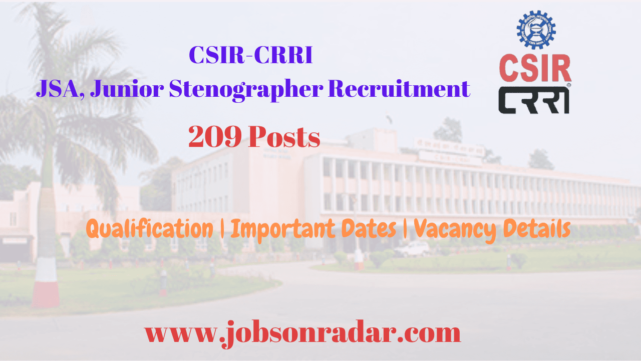 CSIR-CRRI JSA Junior Stenographer Recruitment